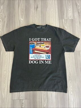 Kirkland Signature Black Graphic Tee with Multicolor Hot Dog Print